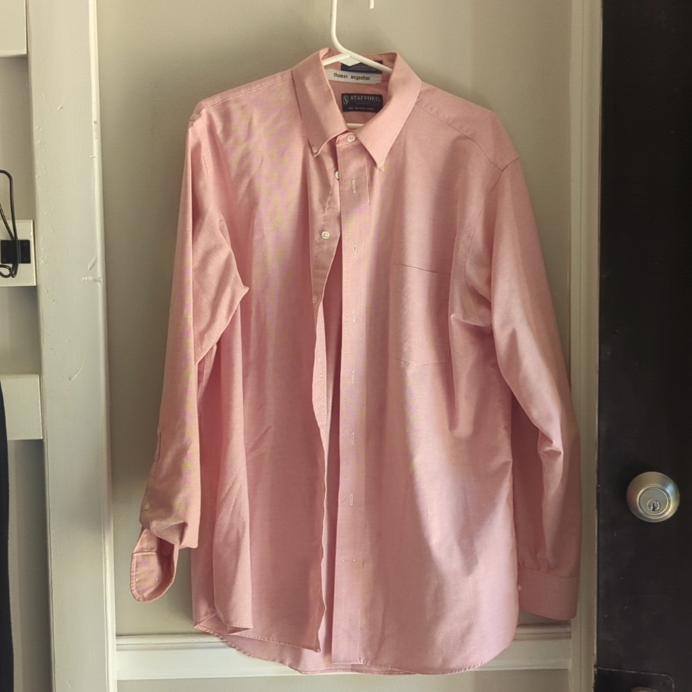 Stafford Essentials Red/Pink Oxford Shirt 16